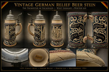 Vintage Marzi & Remy German Relief Beer Stein Pewter Lid West Germany c1950s-80s picture