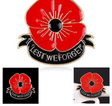 Lest We Forget Enamel Poppy Brooch Pin Badge Golden Flower Remembrance Day picture