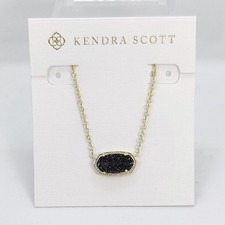 New Kendra Scott Elisa Gold Pendant Necklace In Black Drusy picture