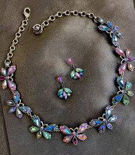 Victorian rainbow crystal butterfly choker earring set picture