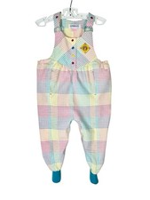 Vtg Gymboree Rainbow Tag Checkered Cotton Overall Romper Pink Yellow Teal Sz S picture