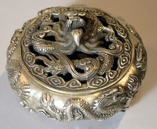 Fine Chinese Qing or Early Republic Cast Paktong Dragon Censer c. 1910 picture