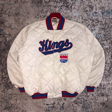 VTG Hardwood Classics Sacramento Kings NBA White Quilted Snap-Front Jacket 70s picture