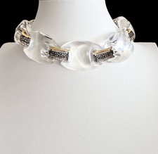 Alexis Bittar Clear Lucite Collar Necklace w/ Crystal Encrusted Gold Tone Links picture