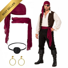RAINFLOW Halloween Pirate Costume Accessories Set Red Bandana Waist Sash Belt picture