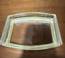 Vintage Clear Glass Soap Dish Trinket Tray Gold Trim MCM Vanity 6” picture