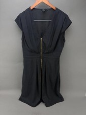 H&M Womens Black Pleated Cocktail Sleeveless Full Zip Dress Size 14 picture