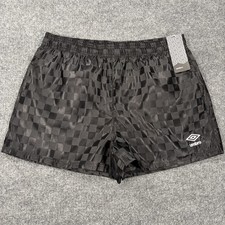 NWT Umbro Soccer Shorts Women L Black Vintage 90s Checkerboard Nylon Drawstring picture