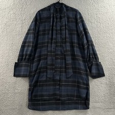 Bcbgmaxazria Womens Dress Blue Black Medium Tunic Tie Neck Plaid Polyester Blend picture