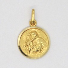 18K YELLOW GOLD ST SAINT ANTHONY PADUA SANT ANTONIO MEDAL MADE IN ITALY, 13 MM picture