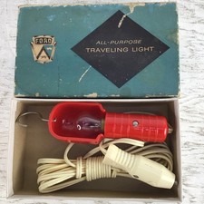 VINTAGE RARE 1950's FORD - FORD ALL-PURPOSE TRAVEL LIGHT - RED WITH WHITE CORD picture