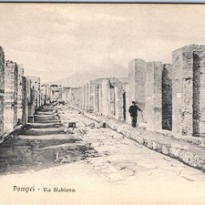c1900s Pompeii, Italy Via Stabiana Ancient Roman Street Ruins Brick Walls A356 picture