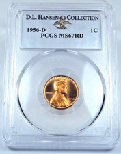 1956-D LINCOLN CENT 1C PCGS MS-67RD D.L HANSEN COLLECTION 