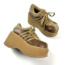 Soda Vintage 1990s Y2K Style Brown & Tan Chunky Platform Wedge Sneakers Womens 6 picture