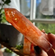 Natural Fire Quartz Hematoid Crystal Tower Point Healing Reiki Obelisk Decor picture