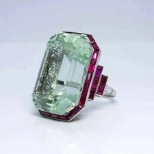 5Ct Art Deco Vintage Style Lab Created Aqua & Ruby Engagement 925 Silver Ring picture