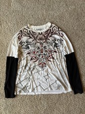 Vintage MMA Elite Graphic Long Sleeve Tee XL Black Waffle Sleeves Shiny Red picture
