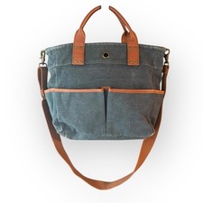 Levenger Bloomsbury Blue Canvas Bag with Brown Leather Accents picture