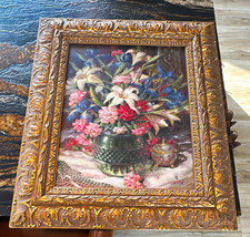 F. Oliver Framed Signed Floral Still Life Vase Painting | Vintage Frame | 28x24  picture