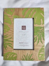 kohls home studio shoreline 4x6 photoframe light woodgrain /w green leafy accent picture