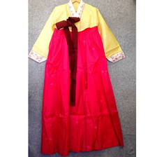 Korean Traditional Hanbok Dress Set Womens S L Pink Chima Yellow Embroidered OS picture