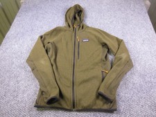 Patagonia Jacket Mens Medium Green Hooded Fleece Full Zip Pockets Hiking Outdoor picture