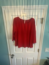 NY Collection Red 3/4 Sleeve Button Up Top 2X picture