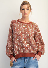 Easel Women’s Floral Jacquard Knit Long Sleeve Top picture