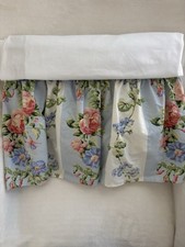VTG Laura Ashley Country Roses Full Double Bed Skirt Dust Ruffle 14” Blue Stripe picture