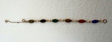 Vintage 12K Gold Filled Carved Stone Scarab Bracelet Multicolor Egyptian Revival picture
