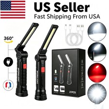 2 Large LED Work Light COB Inspection Lamp Magnetic Torch USB Rechargeable Car picture