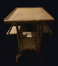 Vintage English Victorian Style Rattan Tortoiseshell/Burnt Bamboo Tea SideTable picture