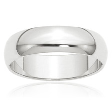 Platinum Dome 6mm Wide Comfort Fit Half Round Plain Wedding Band Ring Polished, picture
