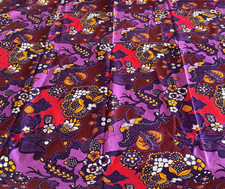 Vintage GVH Hawaiian Barkcloth Fabric Purple Orange Floral Tropical 1.5 Yards picture