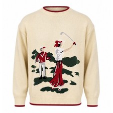 Vintage Tail Mens Golf Intarsia Knit Sweater Cream Red Green Size Medium picture