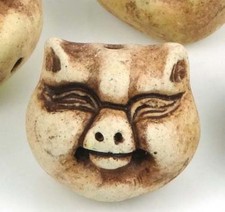 4 Antique Tibetan Porcelain Carved Happy Pig Head Hog Pendant Focal Beads  picture