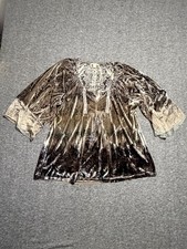 Energe World Wear Velvet Peasant Blouse Top Womens XL Brown Paisley Floral Print picture