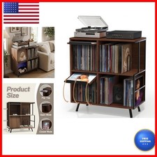 Faesun 3 Tier Record Player Stand Flip-Down Record Shelf, Walnut CPJ Flip-down picture