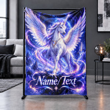 Personalized Celestial Winged Unicorn Coral Fleece Blanket picture
