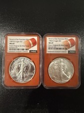 1986 (S) & 1987 (S) Orange Core Silver Eagles S$1 MS69 From US Mint Sealed Box picture