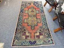 Vintage Handknotted Turkish Anatolian Wool Rug 4x8 Distressed Farmhouse Tribal picture