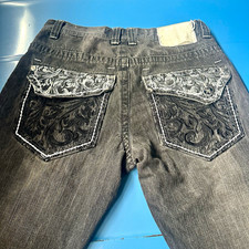 Southpole Men's Gray Dark Wash Straight Leg Denim Jeans Embroidered Size 34 picture