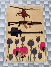 Afghan Hand Opium Flower Ak 47 War Rug Tribal Wool With Knotted  Wall Hanging   picture