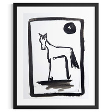 Original Minimalist Horse 9x12 Western Moon Painting Black White Acrylic Ink Art picture