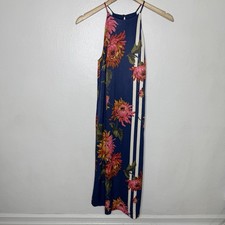 New Zara Trafaluc Blue Stripe Floral Midi Satin Dress Sleeveless Women’s US XS picture