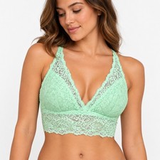 Soma Intimates Lace Halter Bralette Mint Green Floral Scalloped Trim Womens XL picture