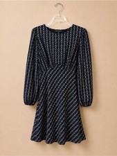 NWOT Express Black Chain Print Long Sleeve Empire Waist Mini Fit & Flare Dress L picture