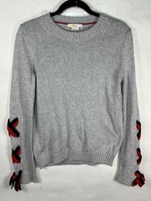 Boden Angelica Gray Wool Cashmere Blend Knit Sweater Red Blue Ribbon Detail Sz S picture