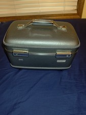 VINTAGE American Tourister Train Makeup Case Blue Hard Travel Carry On picture