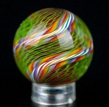 Bryan Trillas Glass Marble/Filigree 14 Cane Pattern/UV/Green Rainbow/1.0-1.1in picture